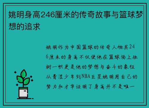 姚明身高246厘米的传奇故事与篮球梦想的追求
